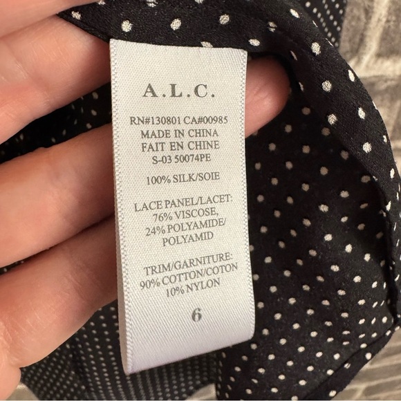 A.L.C. Black Polka Dot 100% Silk Jerry Blouse - Picture 10 of 13